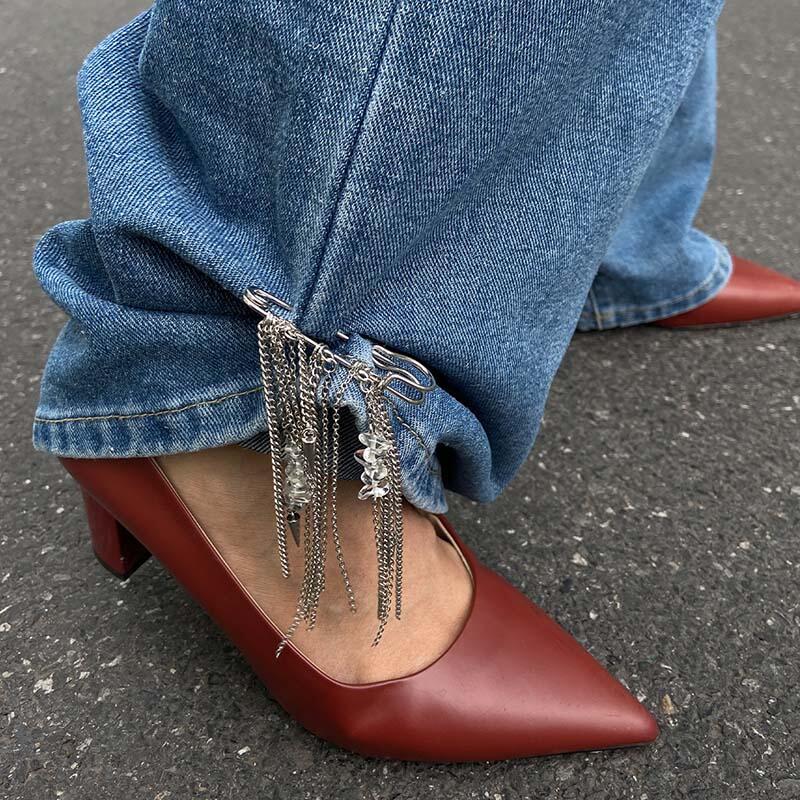 Retro Metal Chain Fringe Brooch Pin Punk Rock Multi Functional Pin for Jacket Denim Alter Pants Hem Shortener Decoration Jewelry