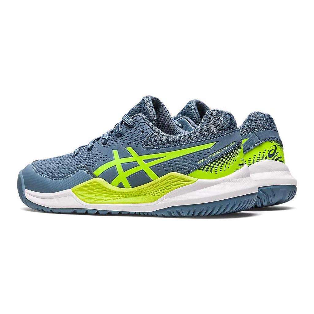 Asics Gel Resolution 9 GS Steel Blue Hazard Green Kids Sneakers 1044A067-400