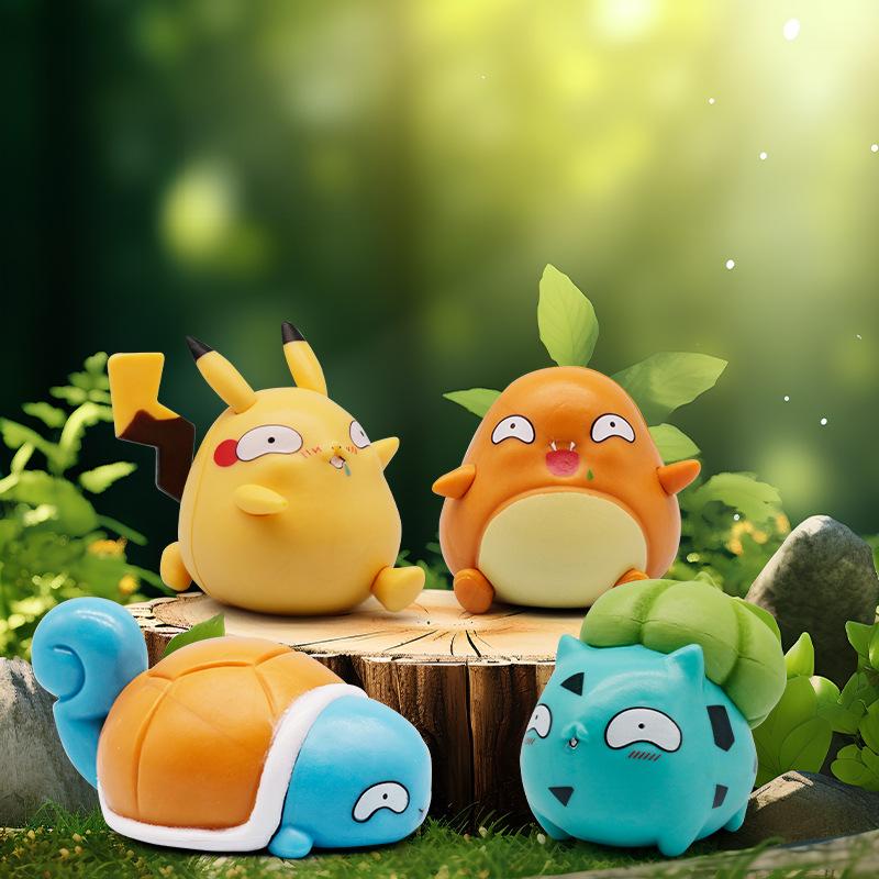 6cm Pokemon Spoof Figure Fool Stupid Pikachu Squirtle Bulbasaur Cute Figure Car Decoration Collection Model Children Toys