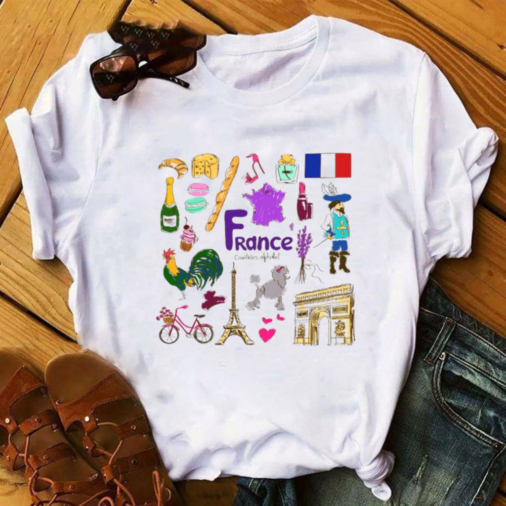 Womens Tshirt Paris Eiffel Tower Tee Cartoon Landmark Buildings of Various Countries Tshirt Daily Holiday Travel Streetwear