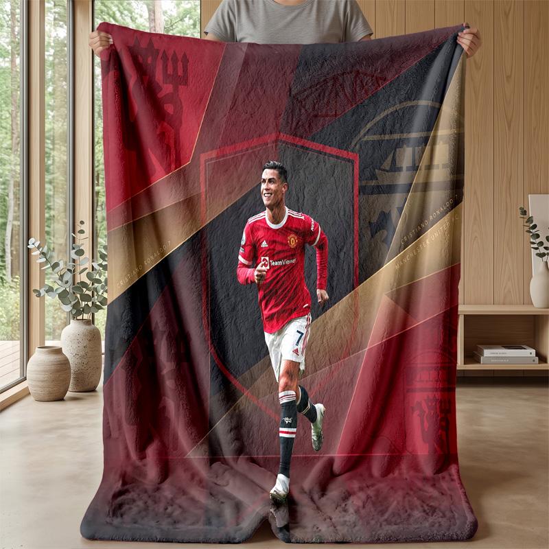 Cristiano Ronaldo Printed Flannel Blanket Skin Friendly Warm Decorative Throw for Indoor Couch Bed Daily Use