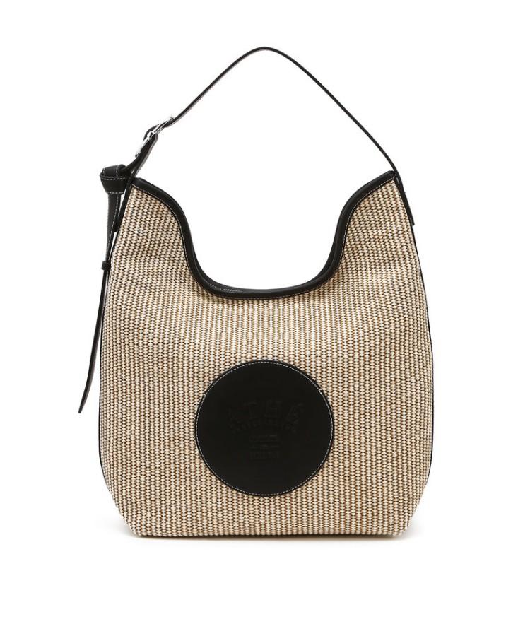 Athe Vanessabruno [Ecole] Black Beige Ecole Raffia Shoulder Bag Aaba6E821Bk