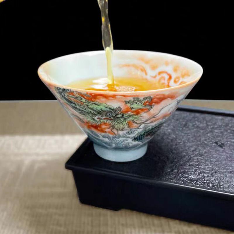 Tazza da tè cinese in porcellana Jingdezhen insolita estetica smalto ceramico fatto a mano Loong cerimonia ceramica Per kung fu