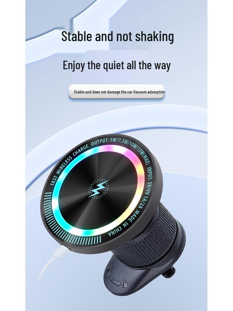 15W RGB Magnetic Car Wireless Charger & Phone Holder: Fast Charging with Colorful Atmosphere Light