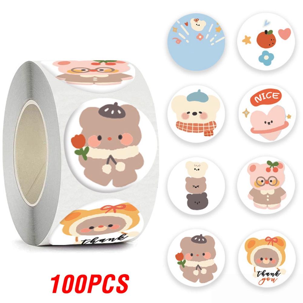 100-500pcs Cute Bear Thank You Sticker Children Sealing Labels Sticker for Gift Envelope Kid Gift Packaging Decorative Stickers