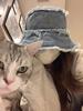 Pălărie bucket din denim pentru femei, de vară, la modă, pentru față mică, casual, versatilă, de stradă, cu margine veche și aspră, pălărie de soare