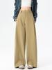 Saidi Khaki Curved Leg Wide High Waist Korean-Style Autumn Suit Pants