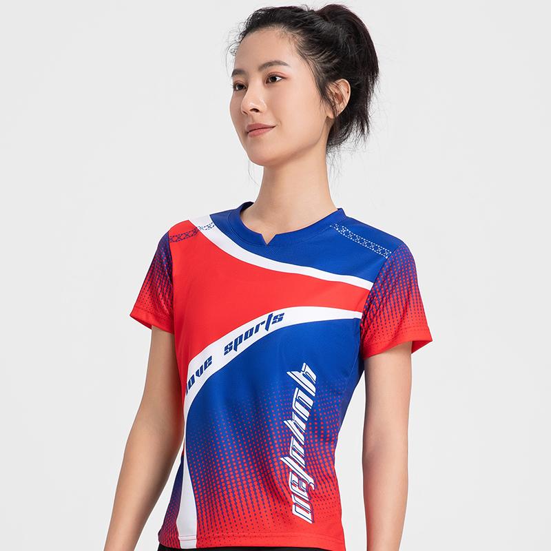 Badminton Clothes Outfit Short-Sleeved Mens and Womens Running Top Red Blue Green Table Tennis Athleticwear Quick-Drying