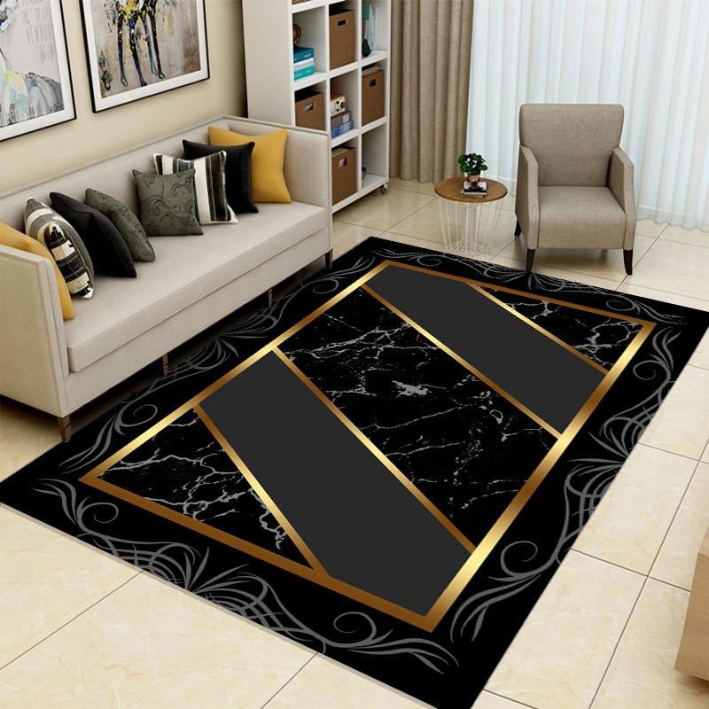 Black and Gold Line Decorative Carpet  Modern and Simple Living Room Anti Slip Floor Mat  Home Bedroom Decorative Carpet