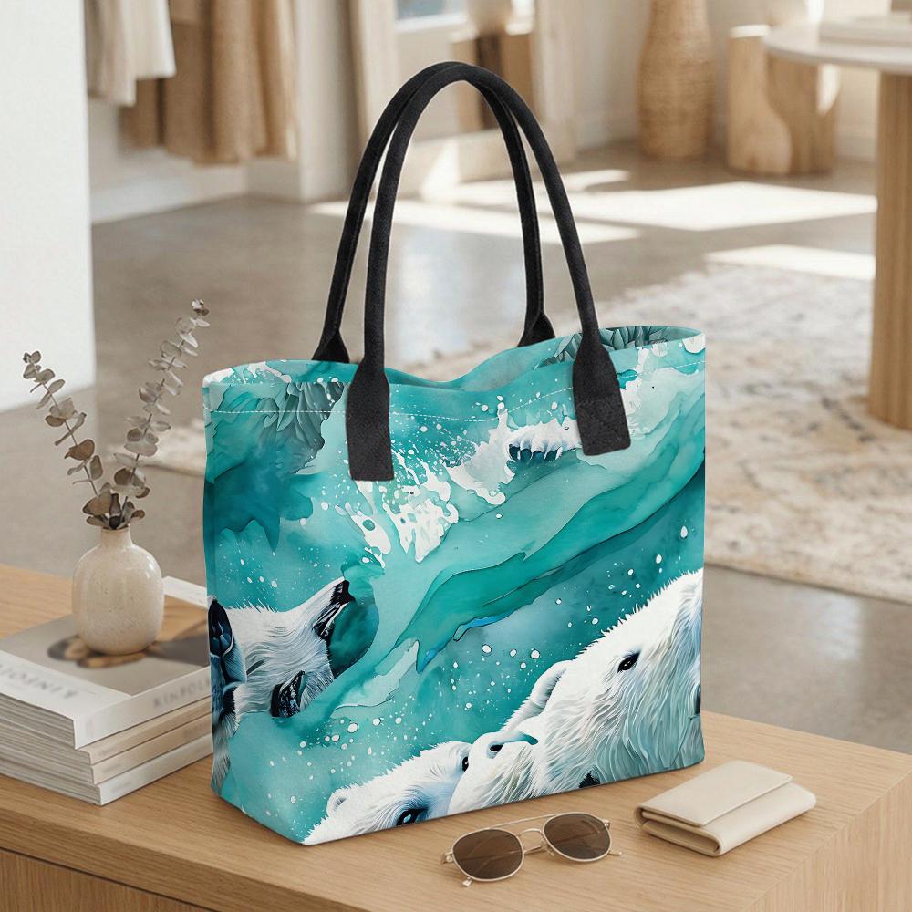 Polar Bear Print Tote Bag Large Capacity Casual Beach Handbag for Daily Use