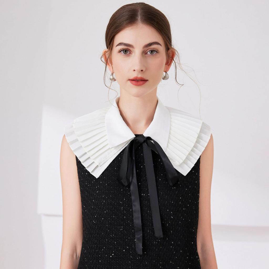Women Lapel Shirt Detachable Collar White Shoulder Wraps Bowknots Fake Collar Classic Half Shirt Blouse Tops Female False Collar