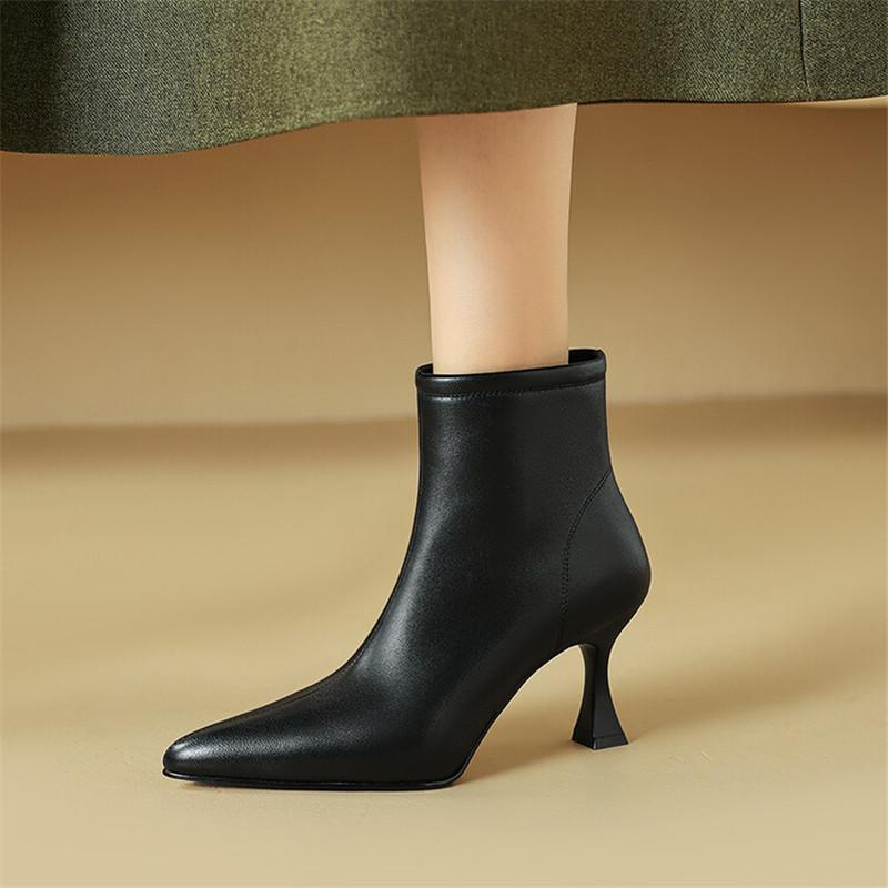 Mode Nieuwe Winter Echt Leer Dames Laarzen Schoenen voor Vrouwen Korte Laarzen Puntige Neus Dames Schoenen Botines Mujer Hoge Hakken Enkellaars