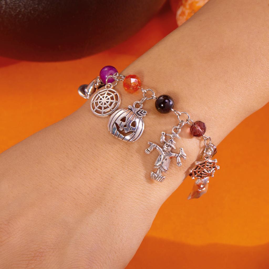 Creative Halloween Metal Chain Bracelet For Women Men Spider Web Pumpkin Ghost Bat Beaded Bangles All Saints' Day Jewelry Gifts