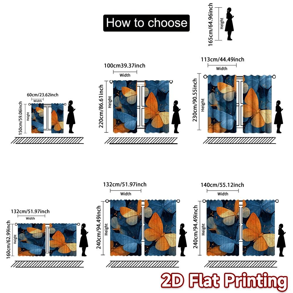 2D FLAT PRINTING 2pcs Curtains (Without Rod) Butterfly Celebration Flight Creative Modern Curtains 100% Polyester Curtains Eid