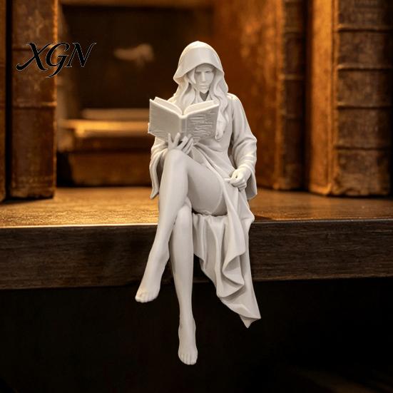 3D Printed Home Accents Ghost Girl Reading Statue, Elegant Faceless Figurine, Minimalist White Desk Unique Accessories Decor for Shelf