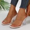 Fashion Transparent High Heel Sandals for Women Summer 2025 Open Toe Slip On PVC Slippers Woman Fashion Clear Thick Heeled Dress Sandals