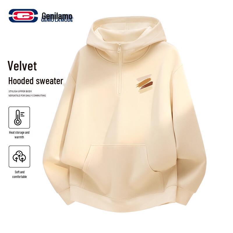 GENIOLAMODE Men s Fleece Lined Hooded Half-Zip Sweatshirt 2XL