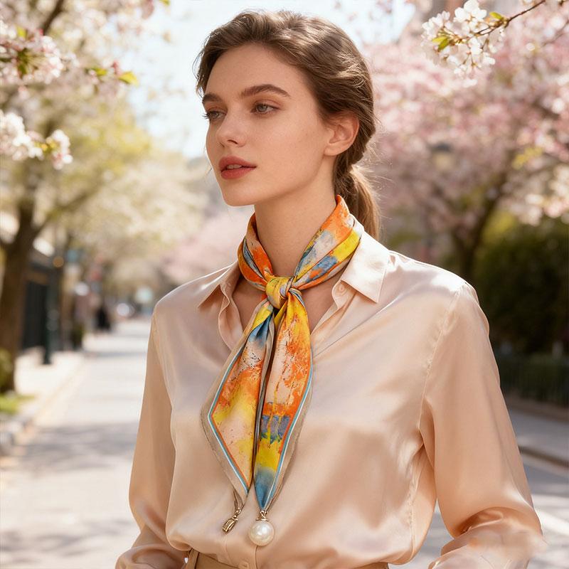 1PC Neck Protection Scarf Texture Silk Scarf Fashion Cloth Accessories Versatile Magnetic Patterned Pearl