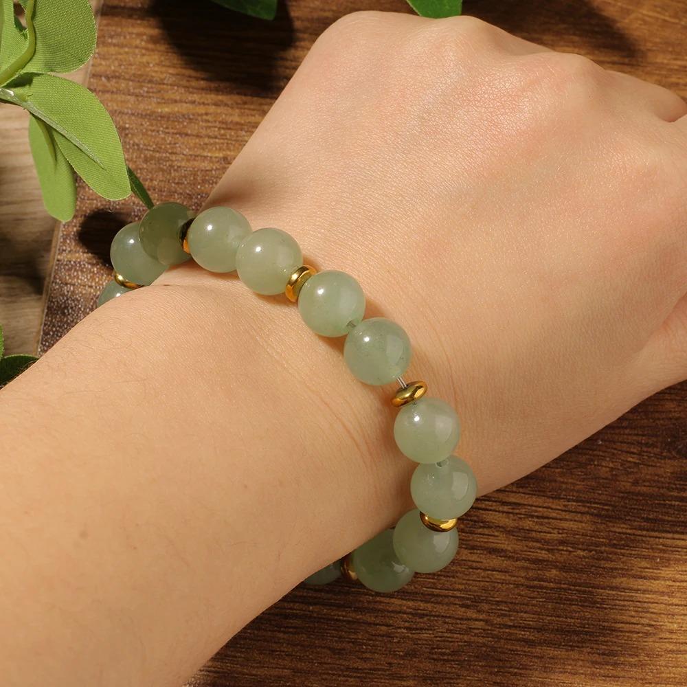 Elegant Green Aventurine Lucky Jade Bracelets Women Natural Stone 10mm Beads Bangles Summer Jewelry Stackable Girl Gift