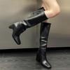 Mode Ins Stil Mode Lackleder Eckige Zehe Damen Kniehohe Stiefel Elegant Herbst Winter Hohe Absätze Chelsea Lange Stiefel Schuhe