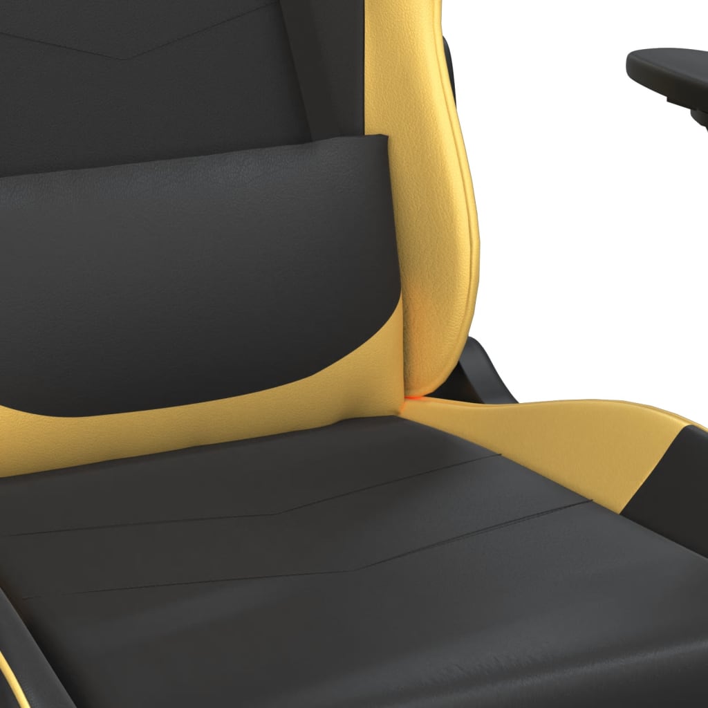 Gaming Chair with Massage Function Black & Gold Faux Leather