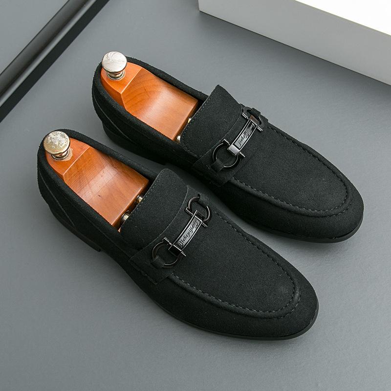 Velvet leather shoes with one pedal, trendy British leather shoes, men's Korean version, Doudou shoes, fringed loafers, lazy and casual