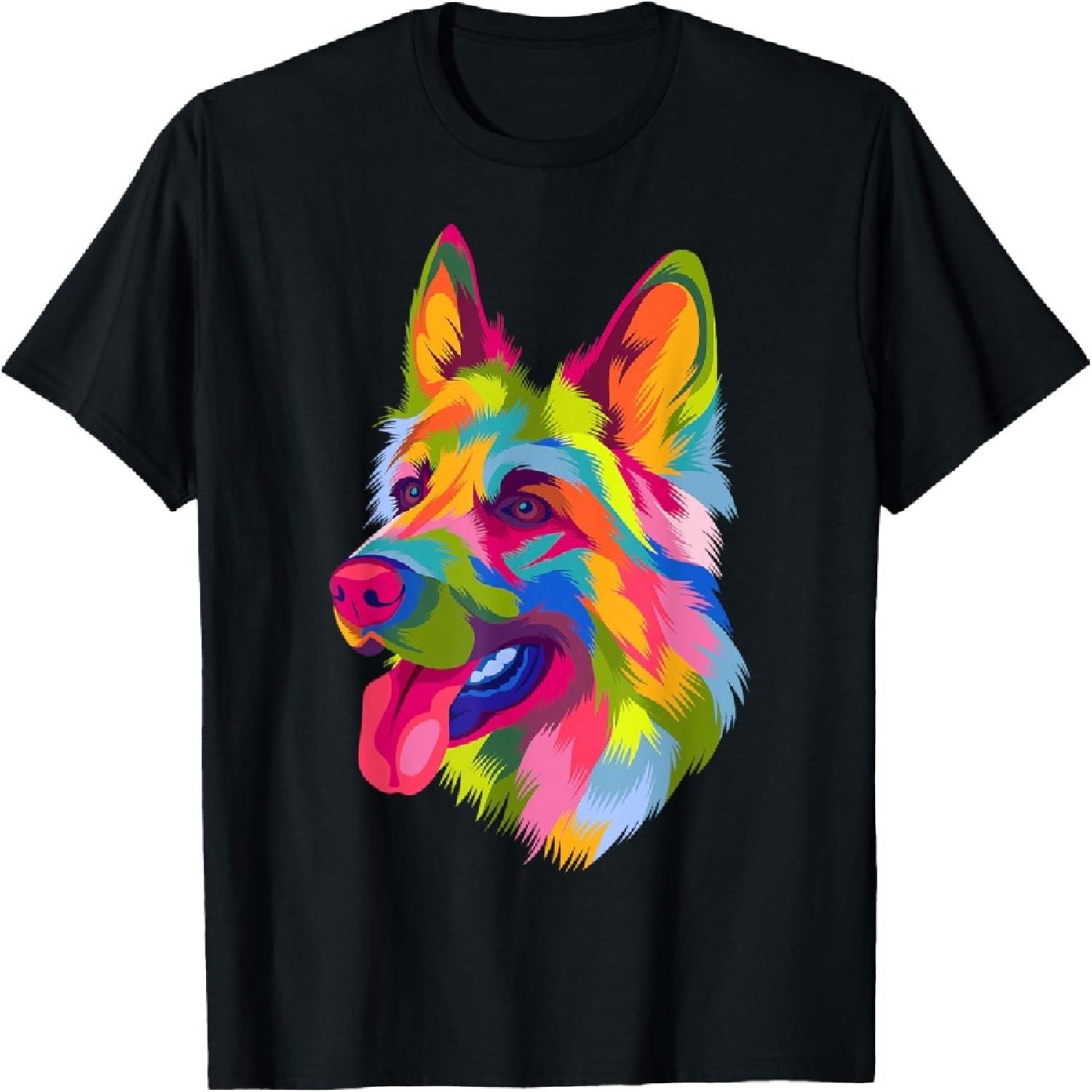 Colorful Pop Art German Shepherd Portrait GSD Owner T-Shirt(1) XXXXXL разноцветный