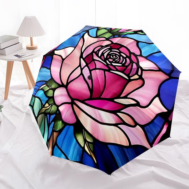 1pc Rose Window Automatic Open/Close Umbrella Compact Folding Umbrella, All-Season Portable Umbrella for Women/Men F1124171