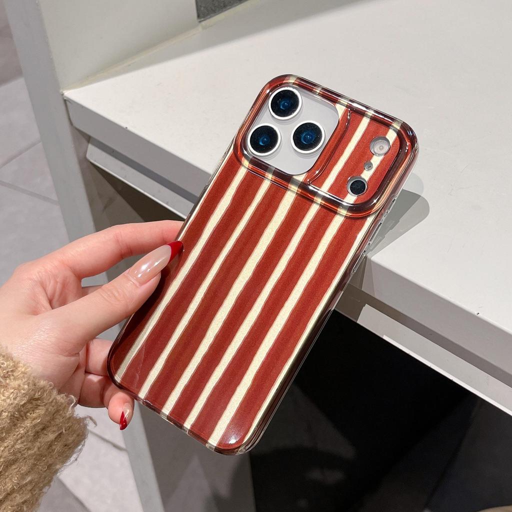 Niche Color Block Striped Half-Wrapped IMD Case for iPhone 17 Pro Max & Apple 16/14/15