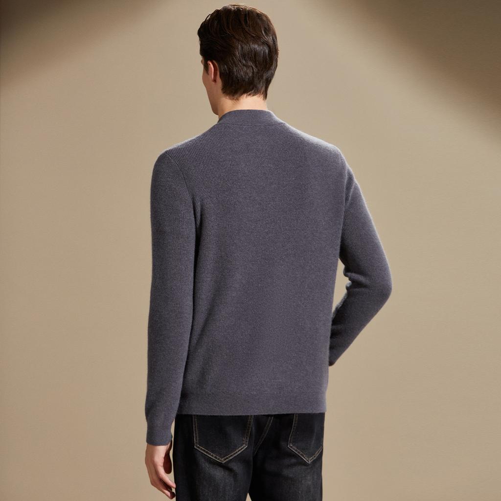 100% Cashmere Zipper Half High Collar Sweater for Men
