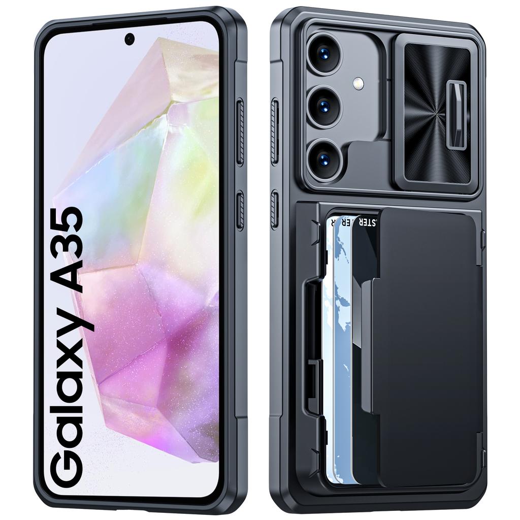 RFID-Portemonnaie-Handyhülle mit Kartenhalter, Kameralinsenschutz und Ständer für Samsung Galaxy A35 - Blau