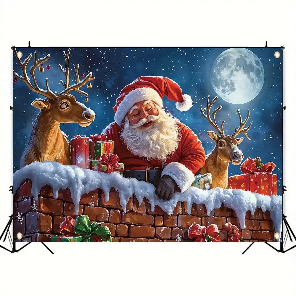 Santa Claus Elk Gift Theme Banner Decoration Background Christmas Party Home Decoration Photography Props Background Cloth