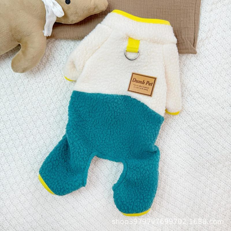 Standing Collar Warm Dog Four-legged Coat for Autumn and Winter, Sheepskin Lined with Additional Padding, Cat Clothing, Pet Supplies