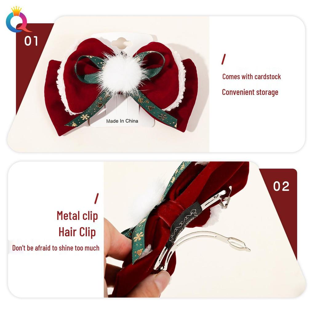 Vivid Red Christmas Reindeer Bow Hair Clip - Cute Women's Duckbill Hairpin