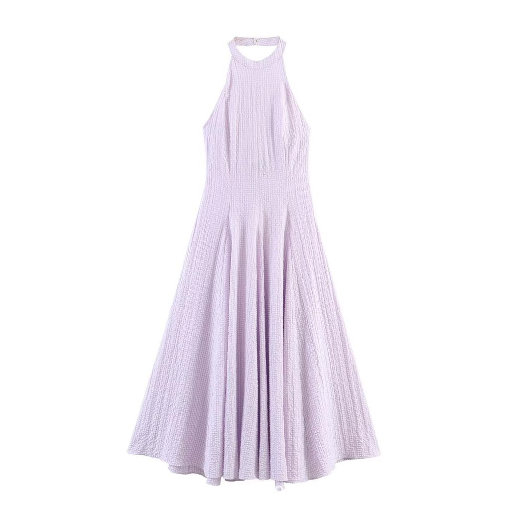 Women's Summer New European and American Style Fashion Plaid Neck Backless Dress