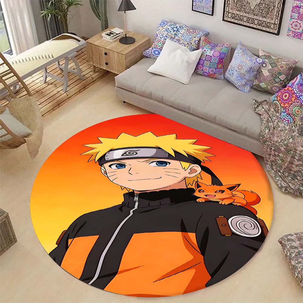 Cartoon Naruto Round Area Rug Soft Plush Carpet Non-Slip Mat for Bedside Sofa Gaming Room Home Decoration