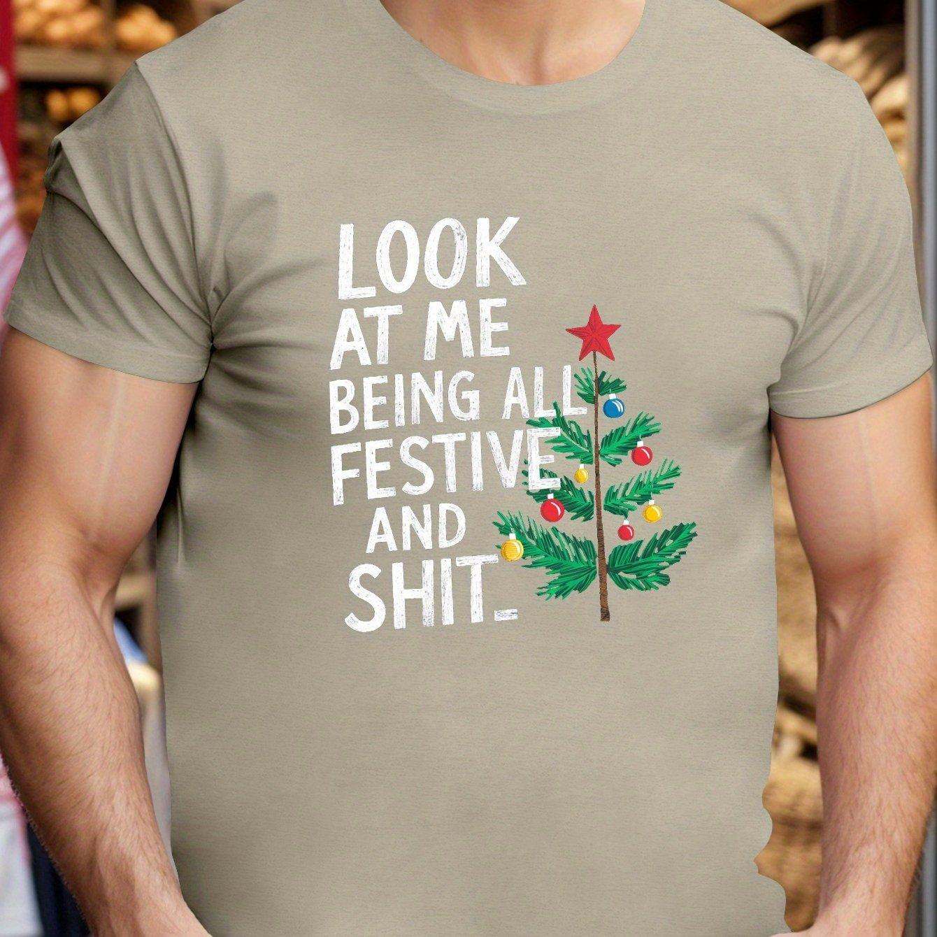 

Men S Christmas Graphic T-Shirt Funny Holiday Saying Shirt with Red Green Accents Casual Christmas Party Outfit Men Clothing S