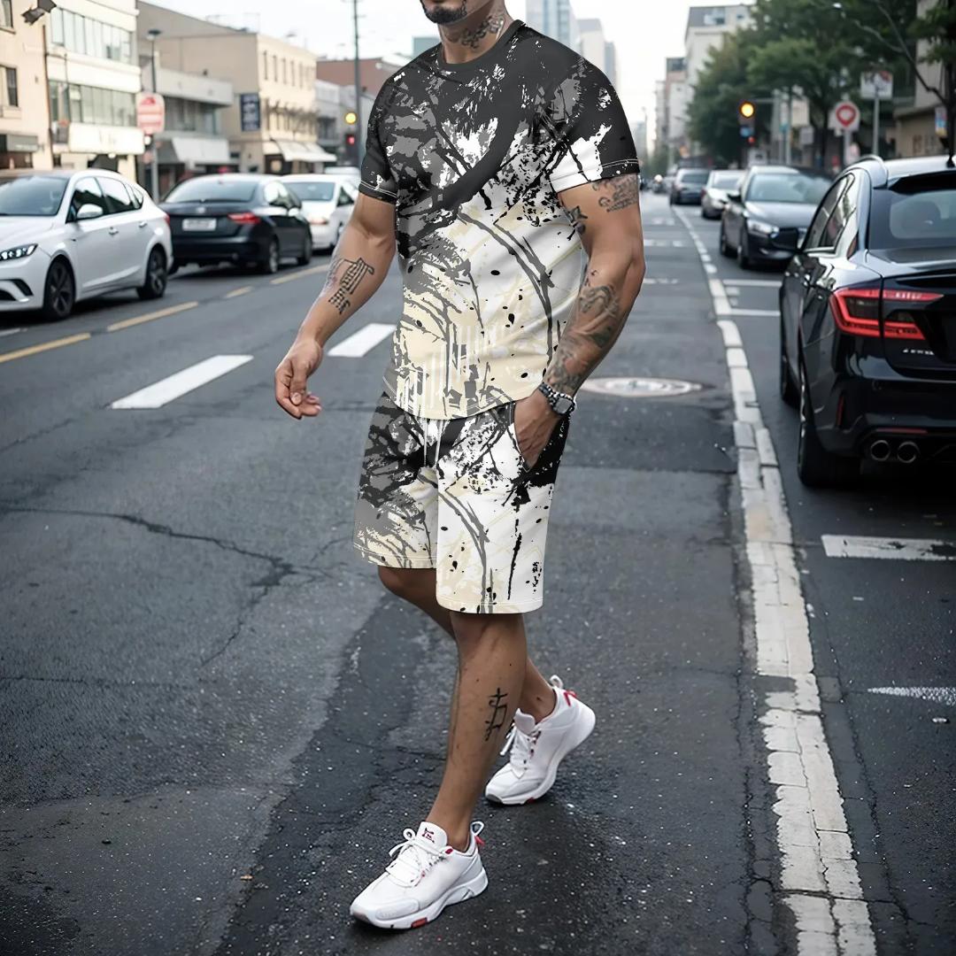 

Мужской комплект из двух частей с 3D-шортами с короткими рукавами для бега, отдыха, моды, путешествий и уличной обстановки для мужчин 6XL