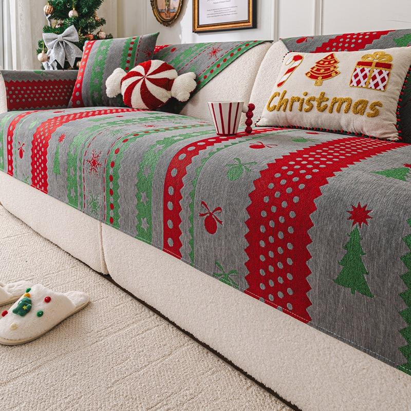 Świąteczny Pokrowiec na Sofę z Nadrukiem Cztery Pory Roku Uniwersalny Antypoślizgowy Poduszka na Siedzisko Świąteczna Atmosfera Pokrowiec na Sofę Tkanina
