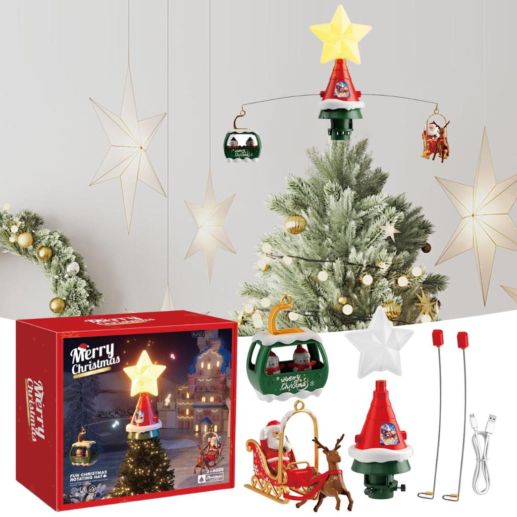 Kerst Xmas Muziek Oplichtende Ster Boomtopper Met Draaibare Decoratie, Schakelbare Muziek, 6,56ft Stroomkabel, Kerstboomversieringen Decoraties Decor