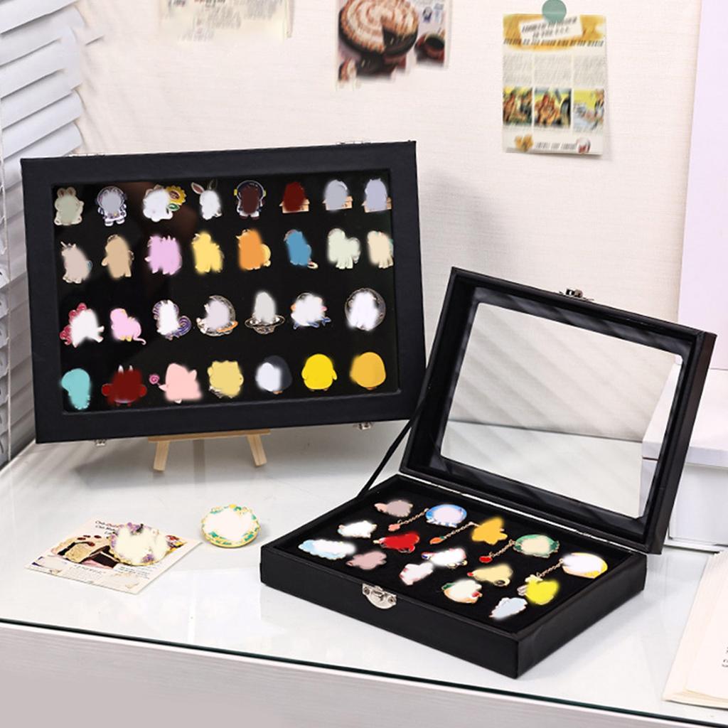 1pc Badge Display Box with Transparent Dust Cover, Brooch and Collectible Jewelry Box, Black Large Capacity Jewelry Box