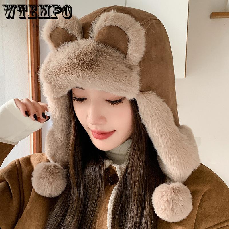 

Warm and Flannel Lei Feng Hat Fashionable and Thick Anti Cold Ear Protection Hat Cartoon Cute Hat for Women In Winter хакі
