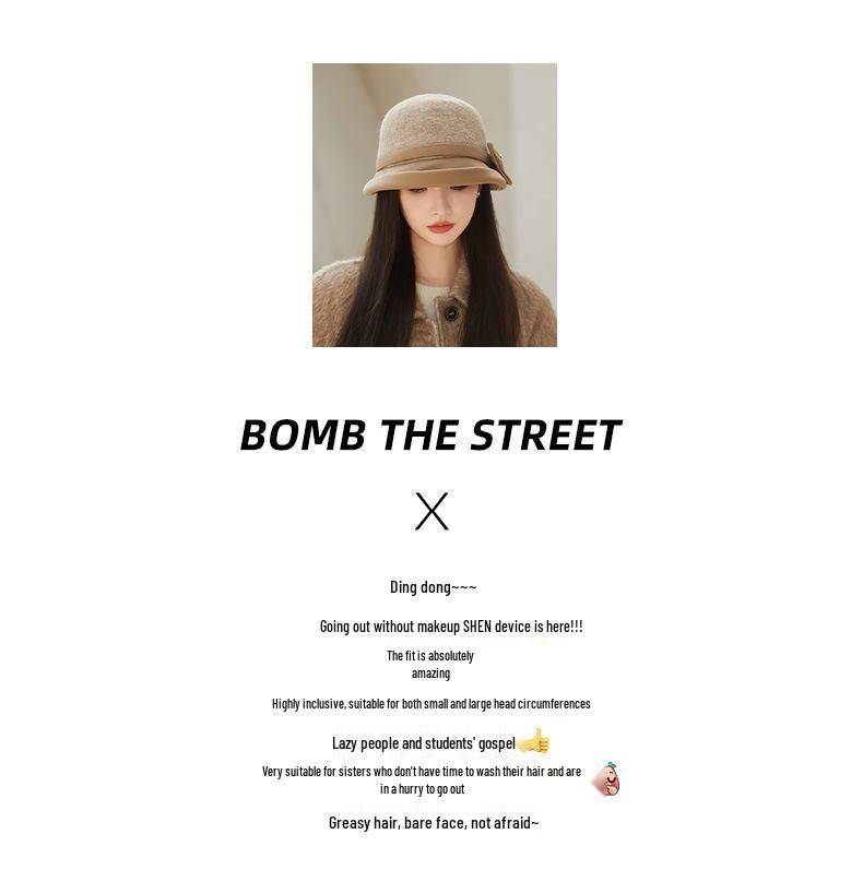 Women's Winter Wool Felt Elegant Bow Bucket Hat