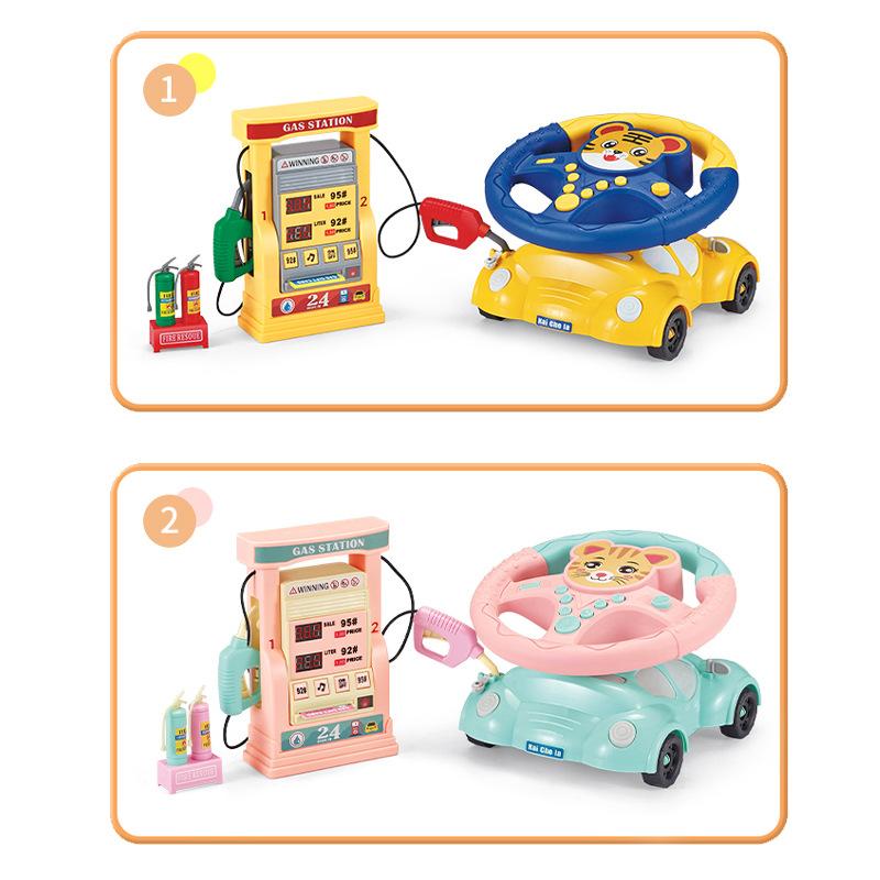 Kids Petrol Station Playset with Voice Prompt and Counting Function Die Cast Cars Steering Wheel Toy