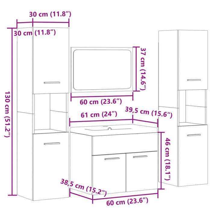 VidaXL Bathroom Furniture Set 4 Pcs Concrete Grey, Bathroom Cabinet, Bathroom Cupboard, Furniture 3324886