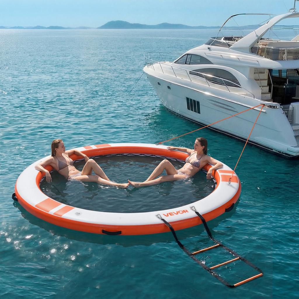 Inflatable Floating Dock, 3.05M Inflatable Dock Platform, Non-Slip Water Air Mat with Portable Carrying Bag & Detachable Ladder, Floating Water
