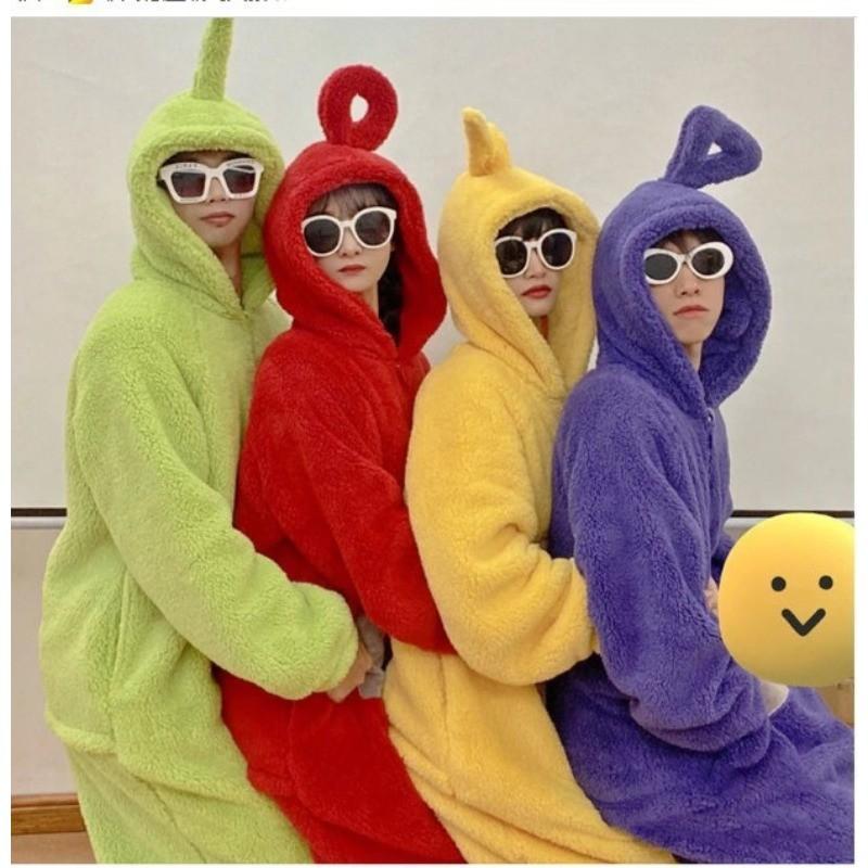 Adult Unisex Cartoon Pajamas Anime Velvet Fleece Jumpsuit Sleepwear