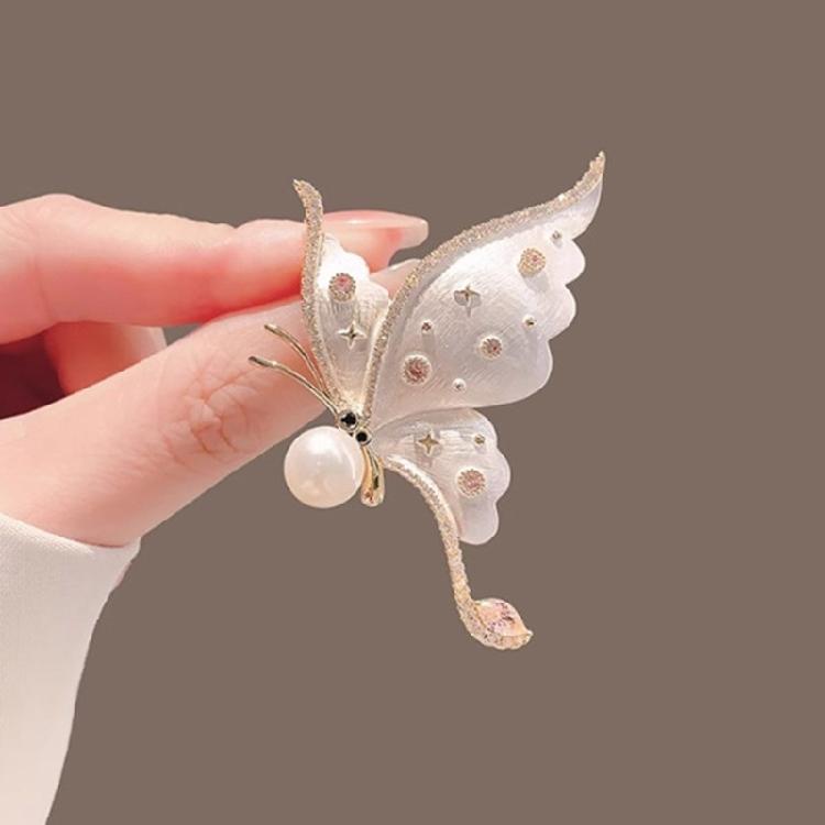 Handcrafted Rhinestones Butterfly Brooch Unique Pearls Inlayed Butterfly Lapel Pin Metal Brooch for Fashionable Women