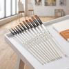 12PCS Pearl White Handles Art Paint Brush Set Tongue Tip & Angle Tip Firm Fastening Nylon Fiber Brushes Soft Nylon Fiber