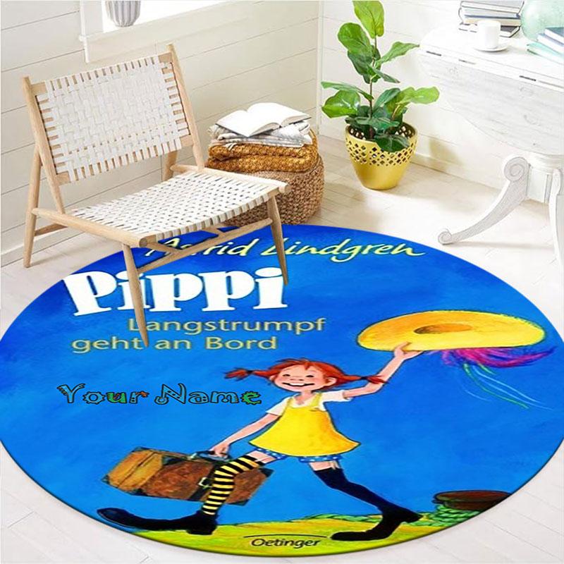 Pippi Longstocking Custom Name Round Area Rug,Carpet Rug for Living Room Bedroom Sofa Playroom Decor,Non-slip Floor Mat
